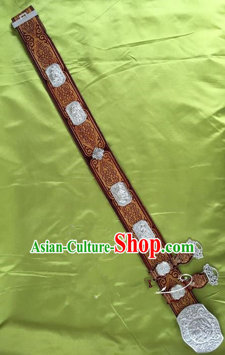 Traditional Chinese Mongol Nationality Leather Waistband Mongolian Robe Green Belts for Men