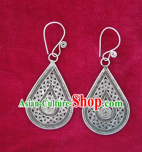 Chinese Miao Sliver Ornaments Earrings Traditional Hmong Sliver Eardrop for Women