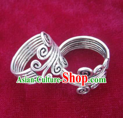 Chinese Miao Sliver Ring Ornaments Traditional Hmong Sliver Finger Rings for Women