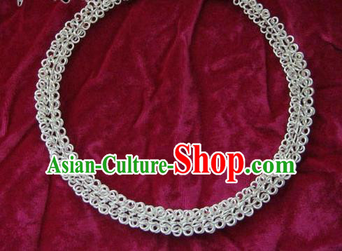 Chinese Miao Sliver Necklace Ornaments Traditional Hmong Sliver Necklet for Women