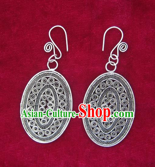 Traditional Chinese Miao Sliver Earrings Hmong Ornaments Minority Eardrop for Women