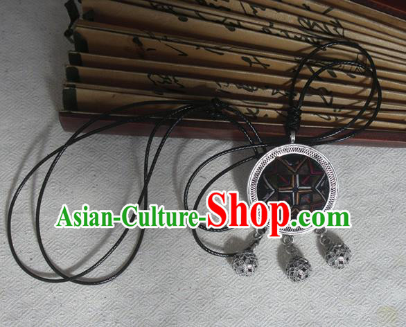 Traditional Chinese Miao Sliver Embroidered Black Necklace Hmong Ornaments Minority Headwear for Women
