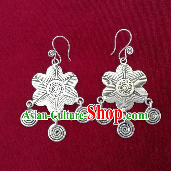 Chinese Miao Sliver Traditional Earrings Hmong Ornaments Minority Headwear for Women