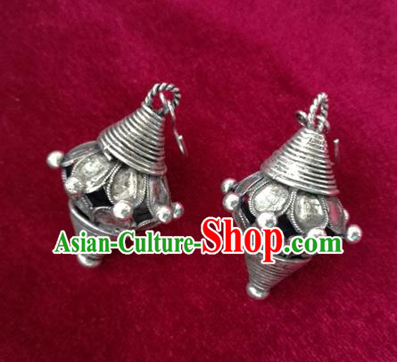 Chinese Miao Sliver Traditional Flower Earrings Hmong Ornaments Minority Headwear for Women