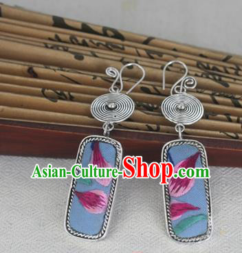 Chinese Miao Sliver Traditional Embroidered Earrings Hmong Ornaments Minority Headwear for Women