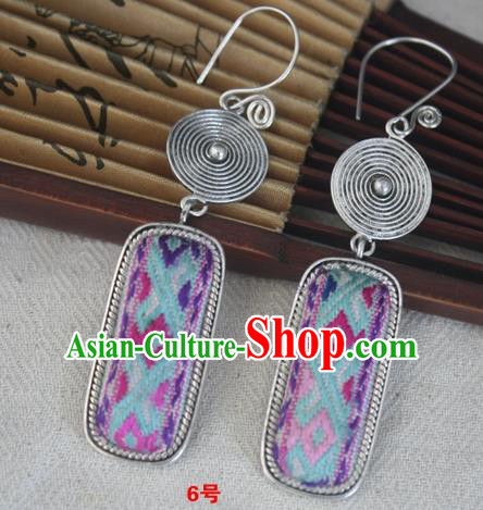 Chinese Miao Sliver Traditional Embroidered Colorful Earrings Hmong Ornaments Minority Headwear for Women