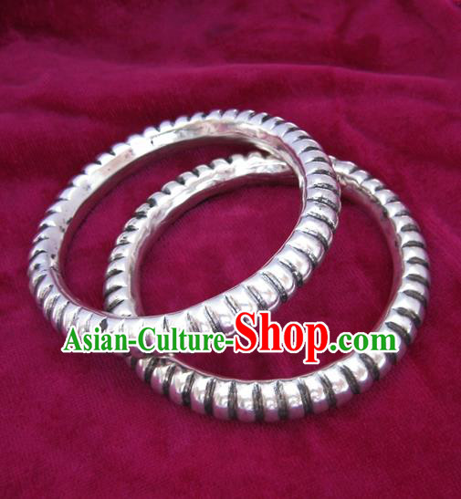 Handmade Chinese Miao Sliver Ornaments Bamboo Bracelet Traditional Hmong Sliver Bangle for Women