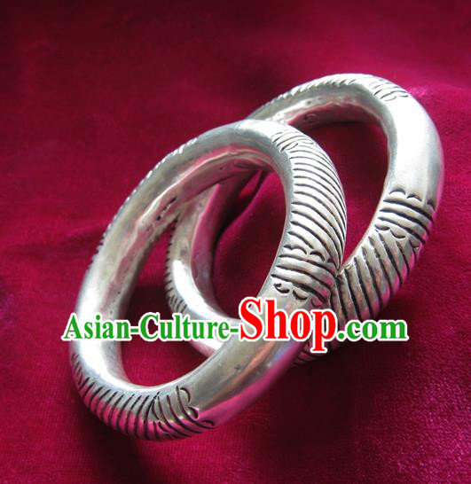 Handmade Chinese Miao Sliver Ornaments Carving Bracelet Traditional Hmong Sliver Bangle for Women
