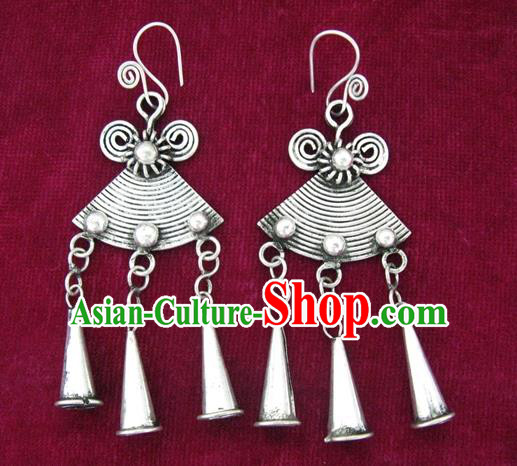 Traditional Chinese Miao Sliver Earrings Hmong Ornaments Minority Eardrop for Women