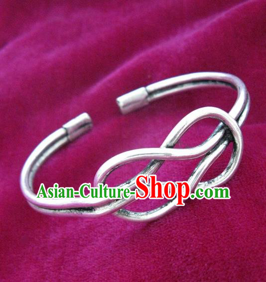 Handmade Chinese Miao Nationality Bracelet Traditional Hmong Sliver Bangle for Women