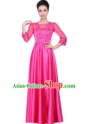 Professional Chorus Stage Performance Costume, Compere Singing Group Modern Dance Rosy Dress for Women