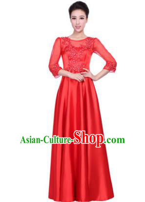 Professional Chorus Stage Performance Costume, Compere Singing Group Modern Dance Red Dress for Women