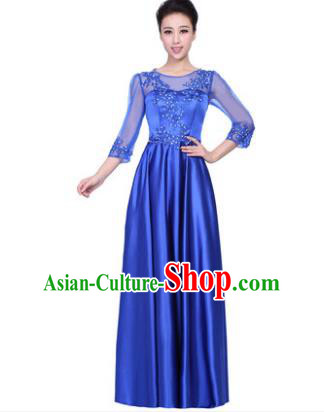 Professional Chorus Stage Performance Costume, Compere Singing Group Modern Dance Blue Dress for Women