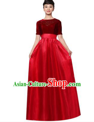 Professional Chorus Singing Group Stage Performance Costume, Compere Modern Dance Wine Red Dress for Women