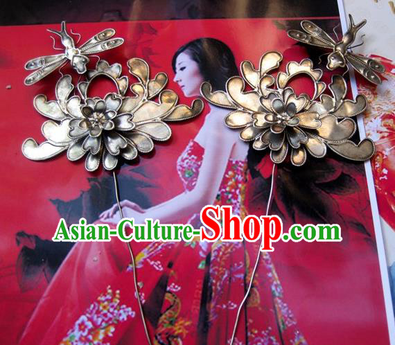 Chinese Traditional Miao Nationality Hair Accessories Miao Sliver Dragonfly Hairpins Headwear for Women