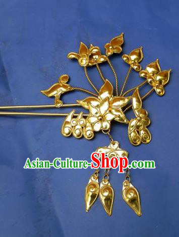 Chinese Traditional Miao Nationality Hair Accessories Golden Flower Hairpins Headwear for Women