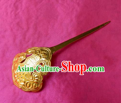 Chinese Traditional Miao Nationality Hair Accessories Golden Hairpins Headwear for Women
