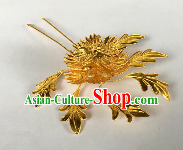 Chinese Traditional Miao Nationality Golden Chrysanthemum Hair Accessories Hairpins Headwear for Women