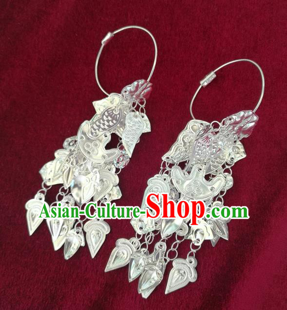 Chinese Traditional Miao Sliver Earrings Hmong Ornaments Accessories Minority Eardrop for Women