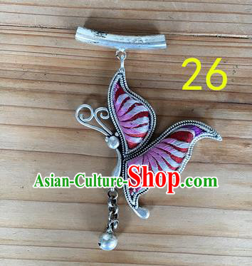 Chinese Traditional Miao Sliver Pink Butterfly Wing Hmong Ornaments Accessories Minority Necklace Pendant for Women