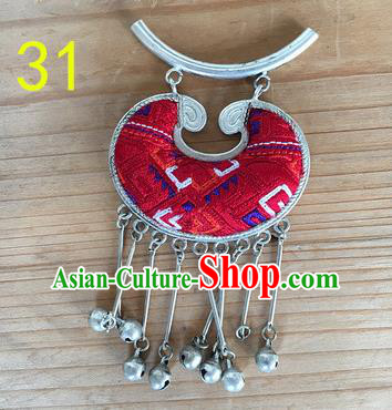 Chinese Traditional Miao Sliver Red Longevity Lock Hmong Ornaments Accessories Minority Necklace Pendant for Women