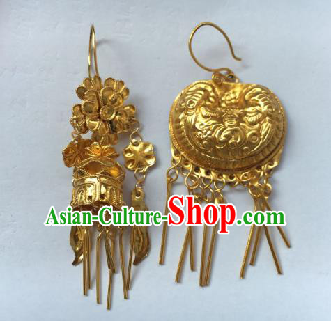 Chinese Traditional Miao Sliver Ornaments Accessories Golden Earrings for Women