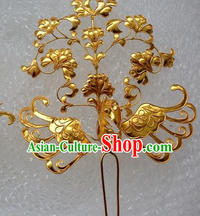 Traditional Chinese Miao Nationality Hanfu Golden Phoenix Hairpins Hair Accessories for Women