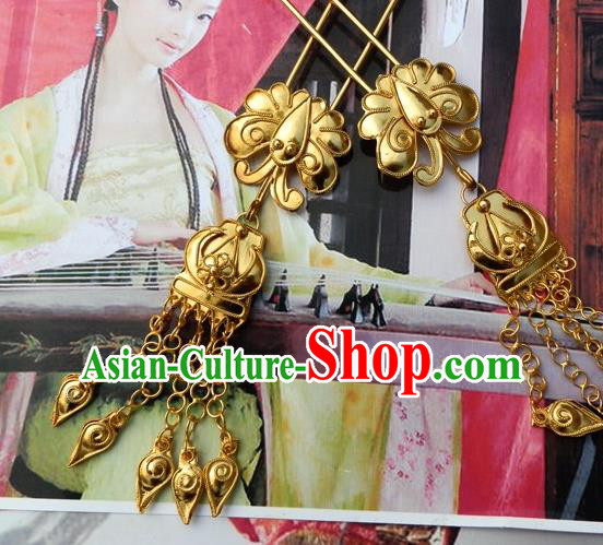 Traditional Chinese Miao Nationality Golden Butterfly Tassel Hairpins Hair Accessories for Women