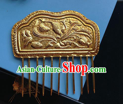 Traditional Chinese Miao Nationality Hair Accessories Palace Golden Hair Comb Hairpins for Women