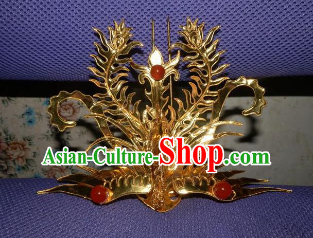 Chinese Traditional Miao Nationality Hair Accessories Golden Phoenix Hairpins Wedding Headwear for Women