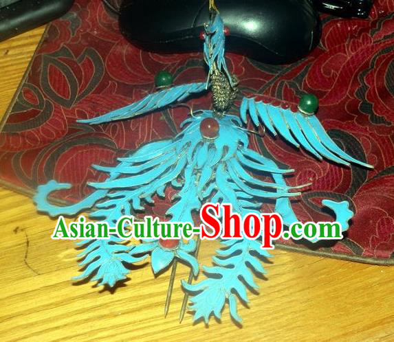 Chinese Traditional Miao Nationality Hair Accessories Blue Phoenix Hairpins Wedding Headwear for Women