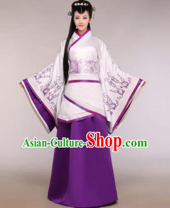 Traditional Chinese Han Dynasty Imperial Concubine Costume Ancient Princess Purple Hanfu Dress for Women