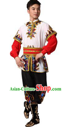 Traditional Chinese Xinjiang Uyghur Nationality White Costume, Uigurian Minority Folk Dance Ethnic Clothing for Men