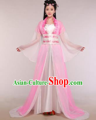 Traditional Chinese Ancient Fairy Costume Tang Dynasty Princess Pink Hanfu Dress for Women