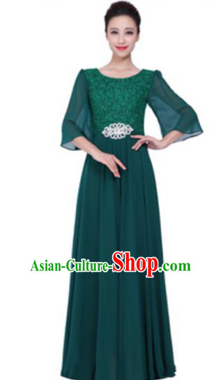 Top Grade Chorus Singing Group Green Lace Full Dress, Compere Stage Performance Modern Dance Costume for Women
