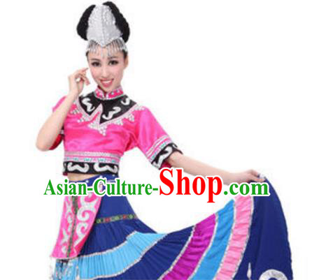 Traditional Chinese Yangge Fan Dance Folk Dance Ethnic Costume Classical Yangko Chorus Modern Dance Dress Halloween Clothing and Shoes