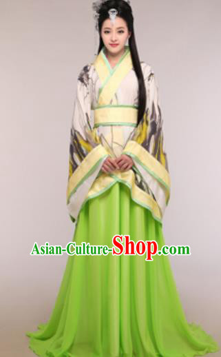 Traditional Chinese Ancient Palace Lady Costume Han Dynasty Princess Green Hanfu Dress for Women