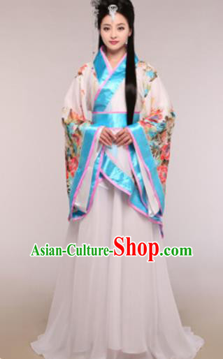 Traditional Chinese Ancient Palace Lady Costume Han Dynasty Princess Blue Hanfu Dress for Women