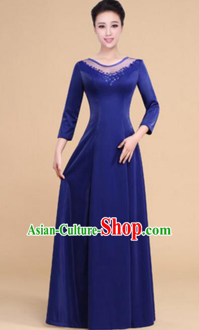 Top Grade Chorus Group Choir Royalblue Full Dress, Compere Stage Performance Modern Dance Costume for Women