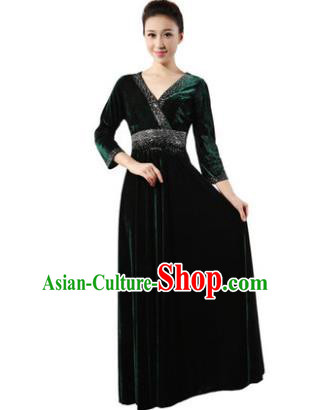 Traditional Chorus Singing Group Modern Dance Costume, Compere Classical Dance Atrovirens Velvet Dress for Women