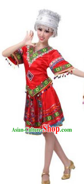 Traditional Chinese Miao Ethnic Dress, Hmong Minority Folk Dance Costume and Hat for Women