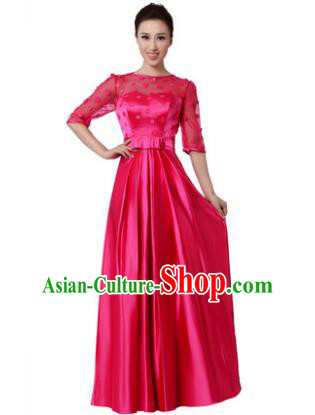 Top Grade Chorus Singing Group Modern Dance Rosy Dress, Compere Classical Dance Costume for Women