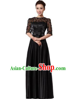 Top Grade Chorus Singing Group Modern Dance Black Dress, Compere Classical Dance Costume for Women