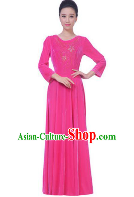 Top Grade Chorus Singing Group Pink Velvet Dress, Compere Classical Dance Costume for Women