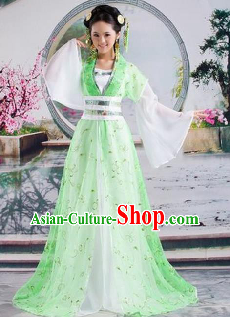 Traditional Chinese Ancient Palace Lady Costume Tang Dynasty Princess Embroidered Green Hanfu Dress for Women