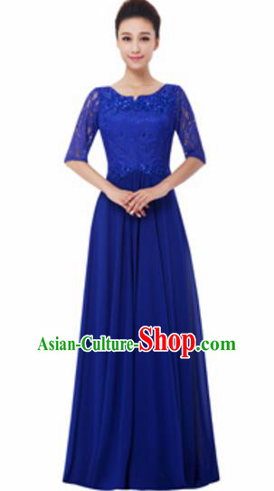 Top Grade Chorus Singing Group Royalblue Lace Full Dress, Compere Modern Dance Costume for Women