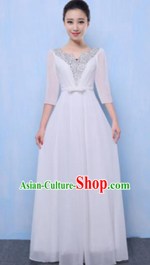 Top Grade Chorus Singing Group White Full Dress, Compere Classical Dance Costume for Women