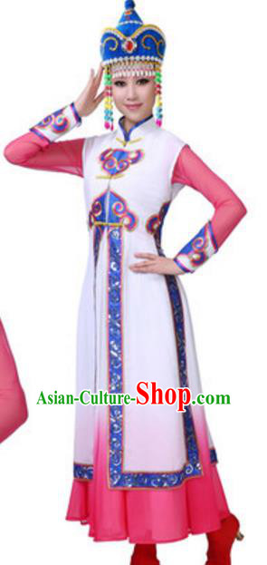Traditional Chinese Mongolian Ethnic Dance Dress, China Mongols Minority Folk Dance Costume and Headwear for Women