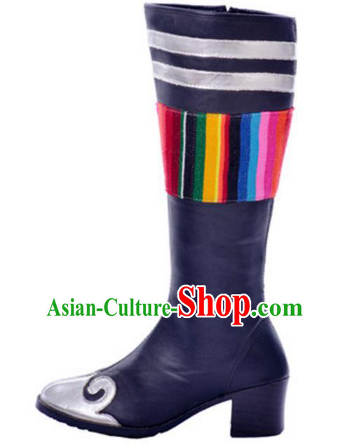 Chinese Traditional Mongol Dance Shoes, Uigurian Minority Folk Dance Long Boots for Women