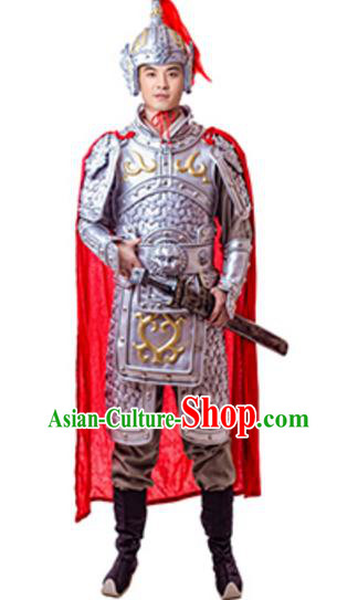 Traditional Chinese Ancient Song Dynasty General Costume Historical Body Armor and Helmet Complete Set